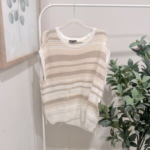 DKNY Beige and White Knit Sweater Vest